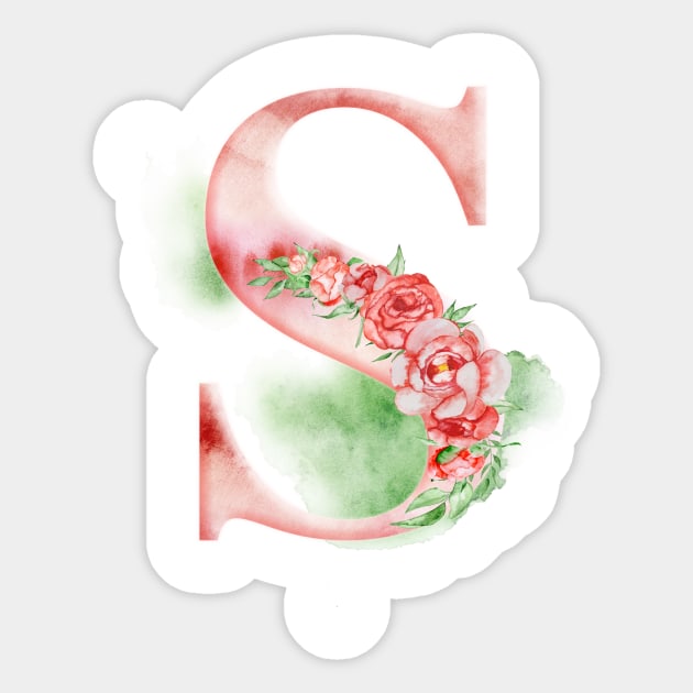 Floral Watercolor Monogram - S Sticker by MysticMagpie